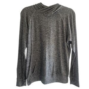 Beyond Yoga Heather Gray Hooded Pullover Top Women’s Size Medium Kangaroo Pocket